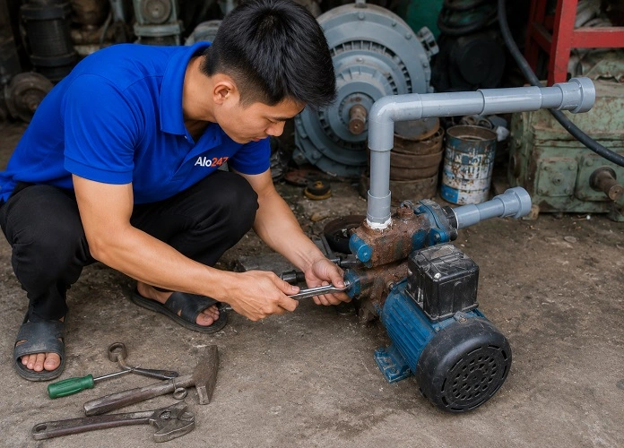 Thợ alo247 đang sửa  thiết bị điện bị hỏng tại nhà
