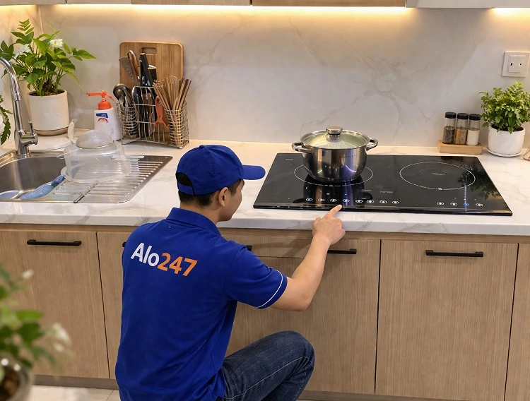 Thợ kiểm tra bếp từ bị lỗi E0