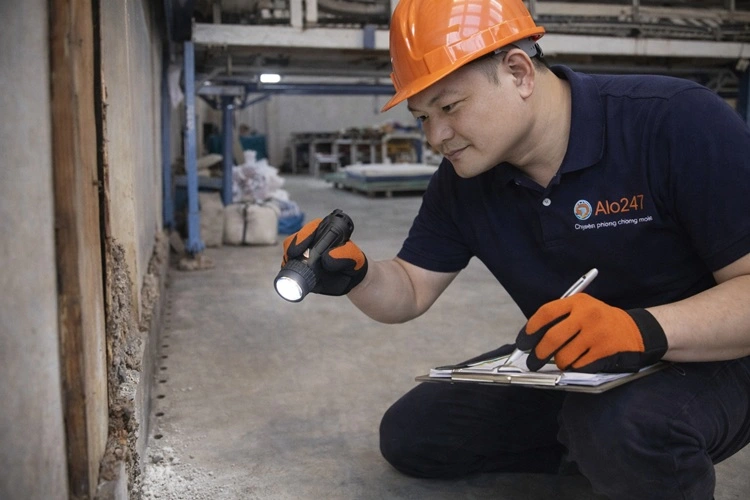 thợ alo247 khảo sát mối tại xưởng sản xuất