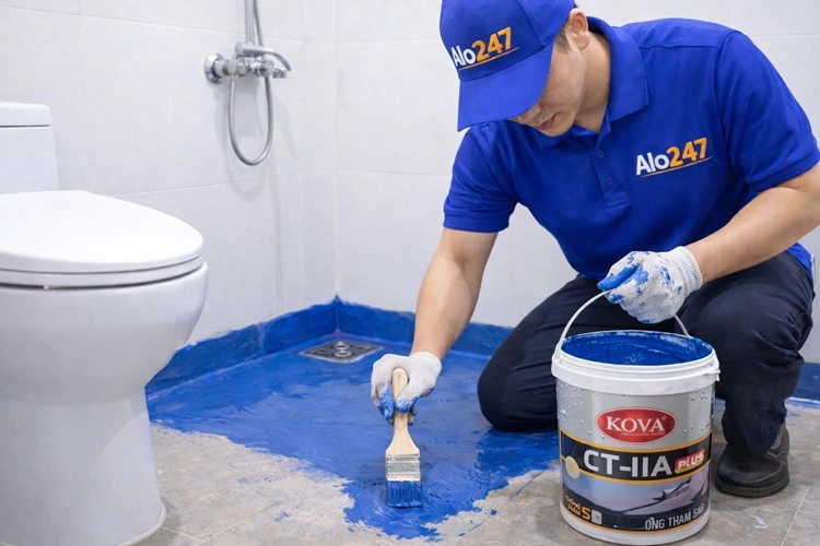 thợ alo247 thi công sơn chống thấm sàn nhà vệ sinh