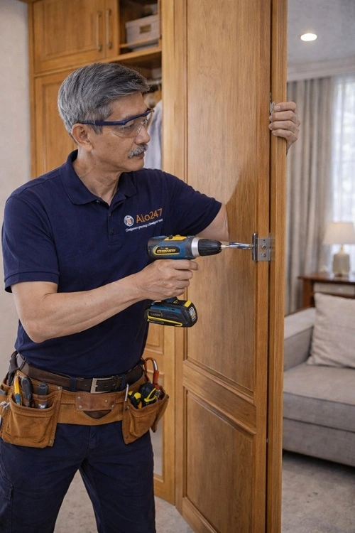 thợ mộc alo247 đang sửa tủ áo