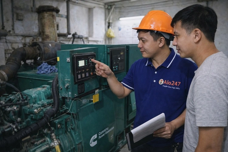 thợ alo247 kiểm tra máy phát điện của khách hàng