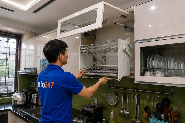 thợ alo247 thay tay nâng tủ bếp