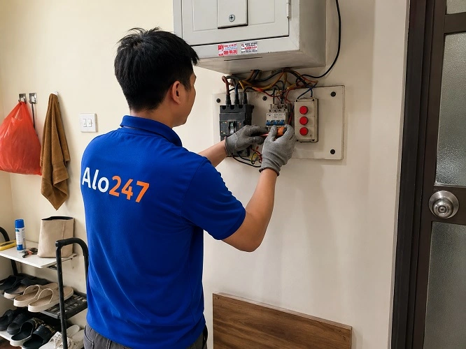 Thợ alo247 đang sửa điện 3 pha tại  Ba Đình