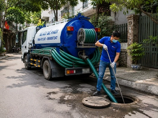 Thợ alo247 thi công hút bể phốt tại Thanh Oai