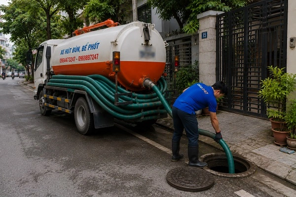 Thợ alo247 thực hiện hút bể phốt tại Hà Đông