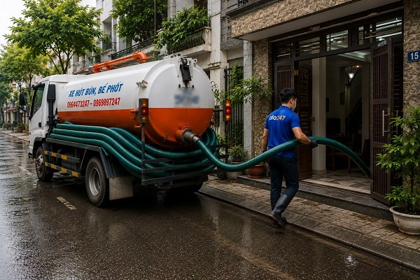 Thợ alo247 thực hiện hút bể phốt tại Phú Xuyên