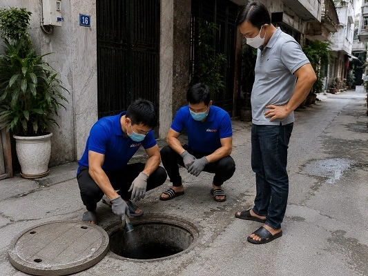 Thợ alo247 thực hiện hút bể phốt tại Sơn Tây