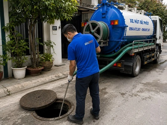 Thợ alo247 thực hiện hút bể phốt tại Thường Tín