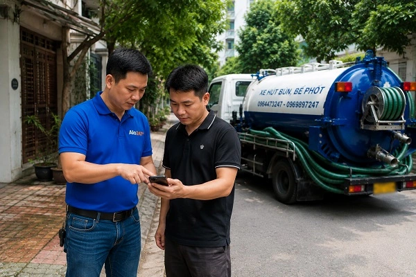 Thợ alo247 tư vấn dịch vụ hút bể phốt cho khách hàng tại Thanh Xuân