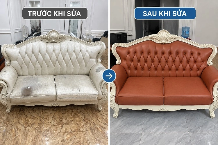 Ghế sofa đã bọc lại da