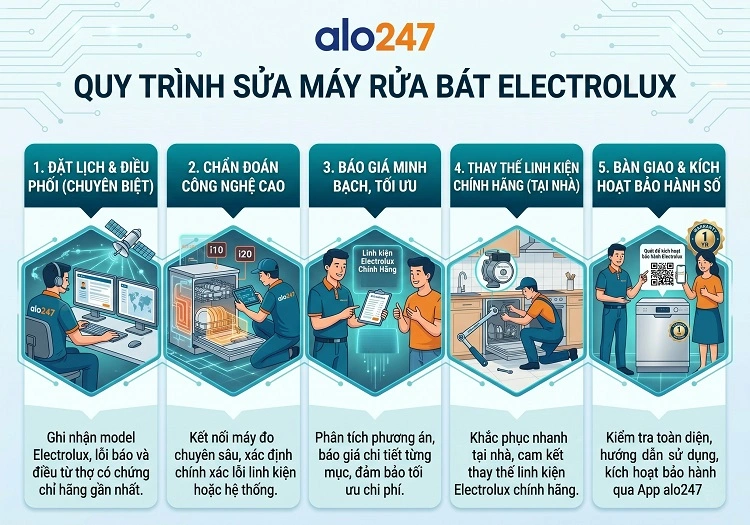 Quy trình dịch vụ sửa máy rửa bát elextrolux của alo247