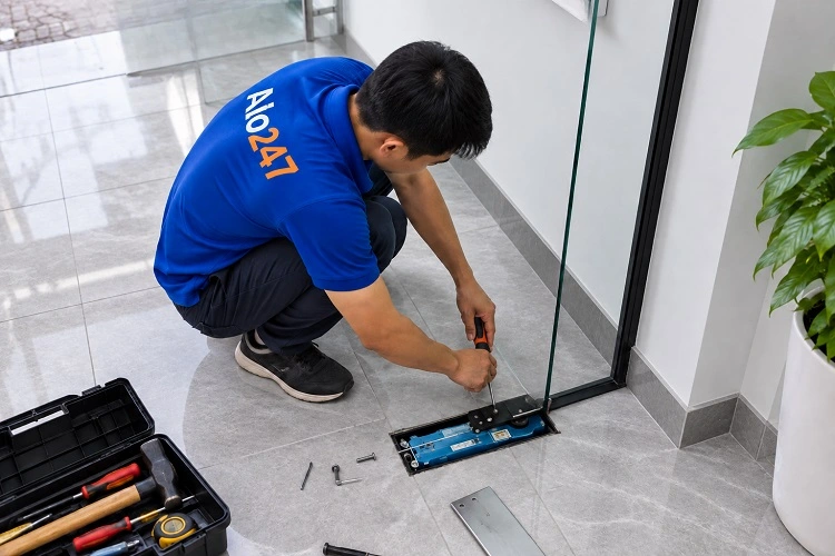 Thợ Alo247 sửa cửa kính cường lực bị xệ cánh