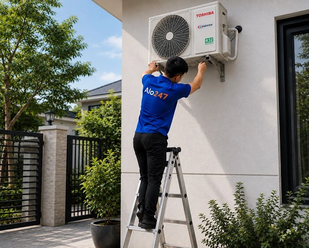 Thợ alo247 bảo dưỡng cục nóng điều hoà tại Hà Nội
