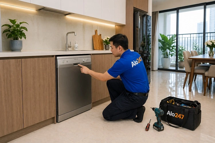 Thợ alo247 kiểm tra máy rửa bát electrolux trước khi sửa