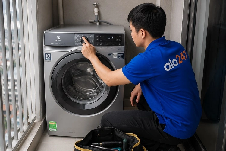 Thợ alo247 kiểm tra trước khi sửa máy giặt không xả nước