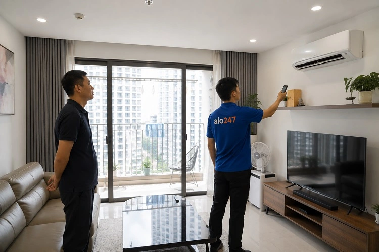 Thợ alo247 kiểm tra và bàn giao dịch vụ sau khi xử lý lỗi của máy