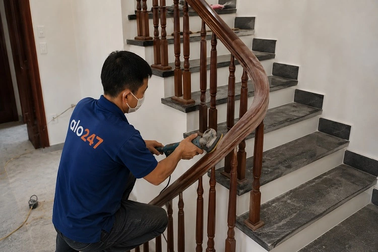 Thợ alo247 sửa chữa cầu thang gỗ tại Hà Nội