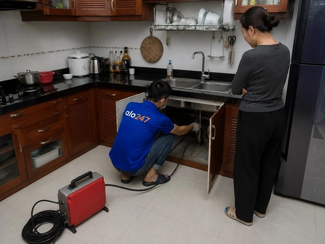 Thợ alo247 thông tắc bồn rửa bát chuyên nghiệp tại Đông Anh