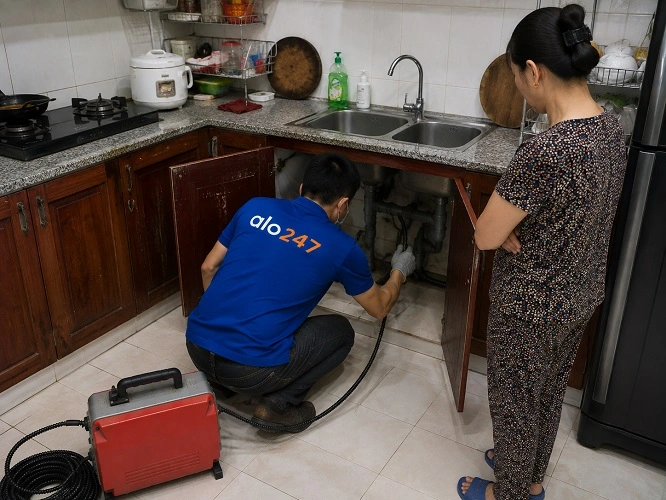Thợ alo247 thông tắc bồn rửa bát chuyên nghiệp tại Gia Lâm