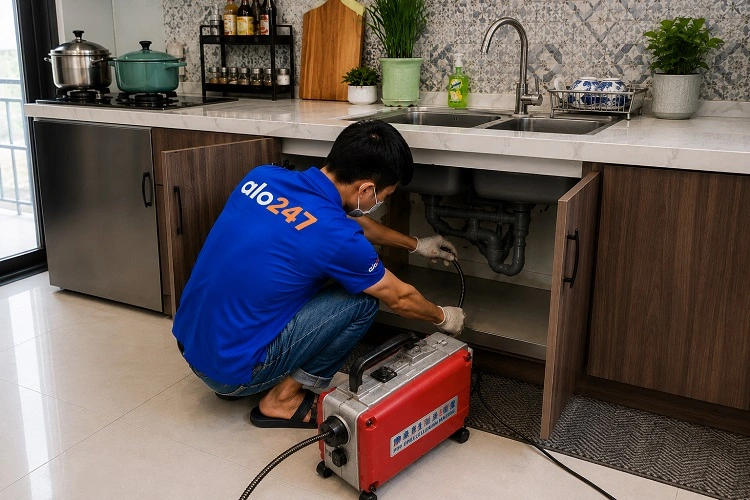 Thợ alo247 thông tắc bồn rửa bát chuyên nghiệp tại Hoàng Mai