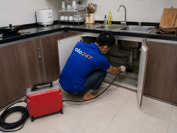 Thợ alo247 thông tắc bồn rửa bát chuyên nghiệp tại Long Biên