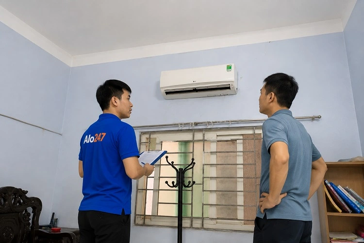 Thợ alo247 trao đổi phương án sửa điều hoà tại Hai Bà Trưng