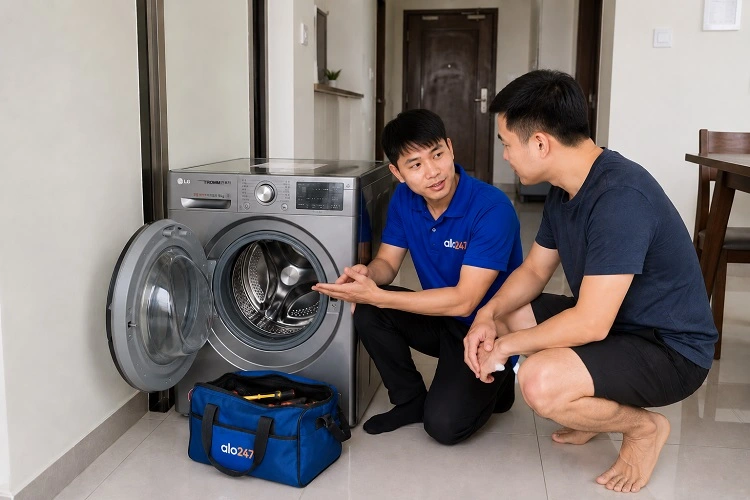 Thợ alo247 trao đổi phương án sửa máy giặt tại Hai Bà Trưng