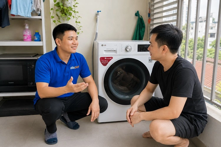 Thợ alo247 trao đổi thông tin bảo hành dịch vụ