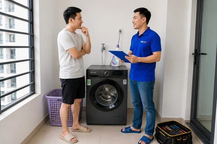 Thợ alo247 trao đổi thông tin bảo hành dịch vụ