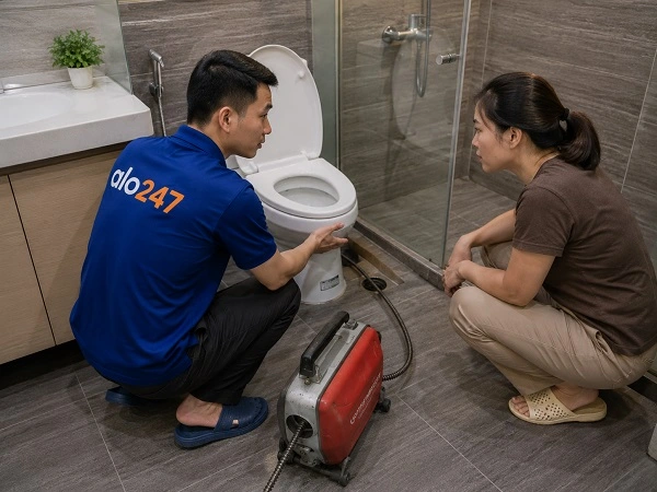 Thợ alo247 tư vấn phương án thông tắc cống cho khách hàng tại Tây Hồ