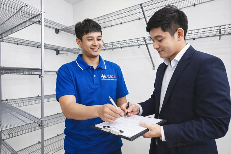 alo247 bàn giao kệ sắt cho khách hàng