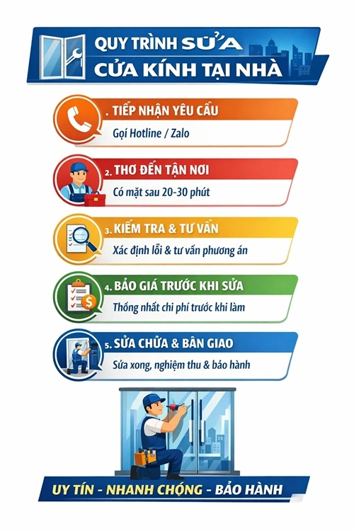 quy trình dịch vụ sửa cửa kính tại nhà alo247