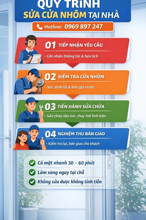 quy trình dịch vụ sửa cửa nhôm tại nhà alo247