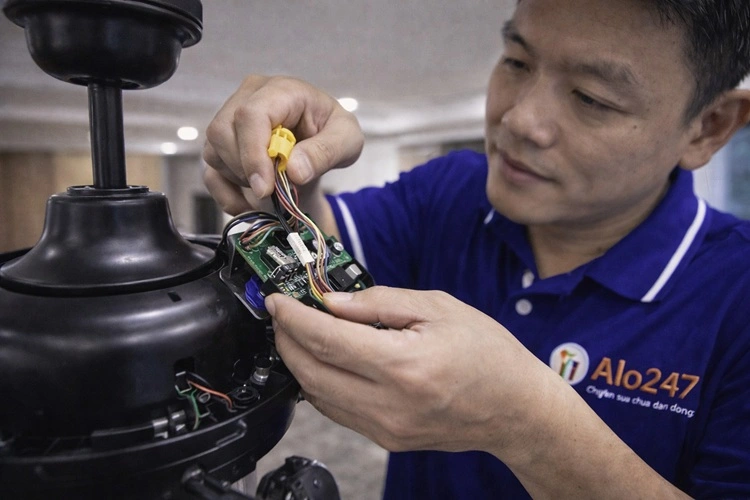 thợ alo247 đang sửa quạt trần