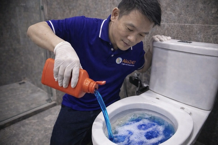 thợ alo247 đổ hoá chất thông tắc bồn cầu