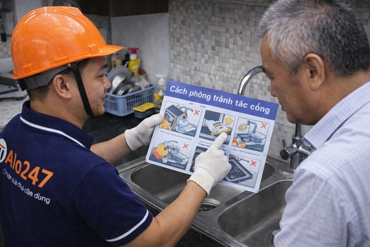 thợ alo247 hướng dẫn chủ nhà hàng cách phòng chống tắc cống