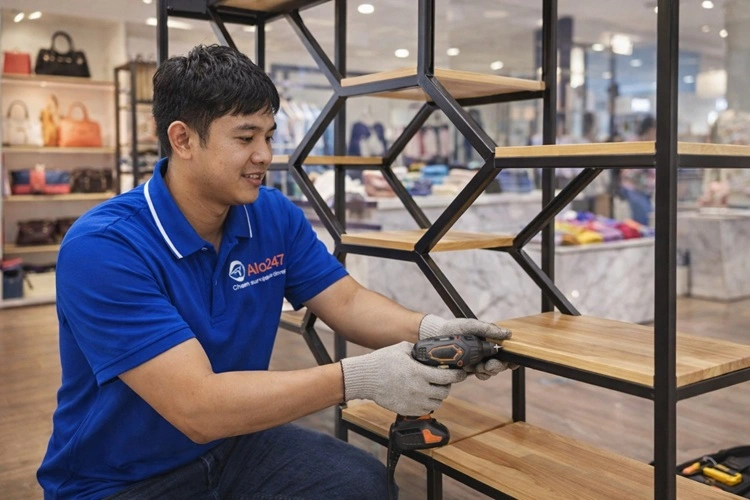thợ alo247 lắp đặt kệ sắt cho khách