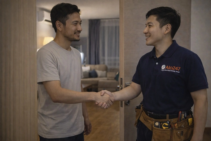 thợ sửa khoá 24h bắt tay khách hàng