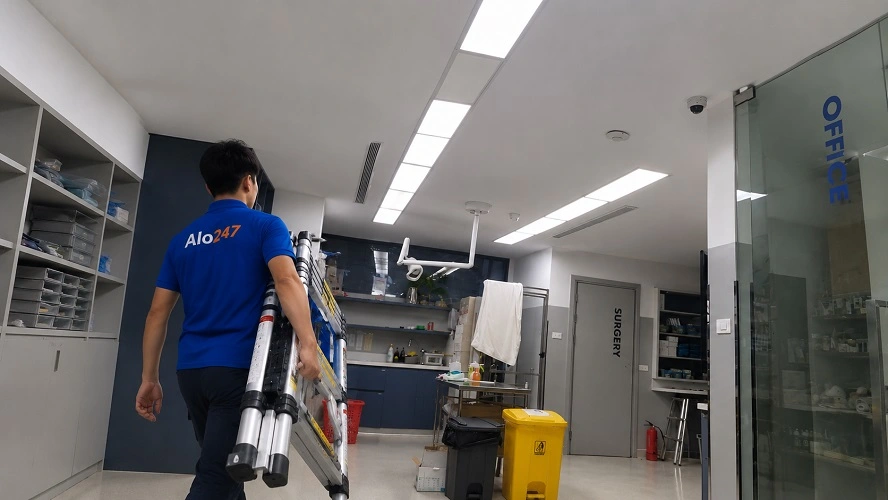 Thợ Alo247 kiểm tra và thay bóng đèn không sáng