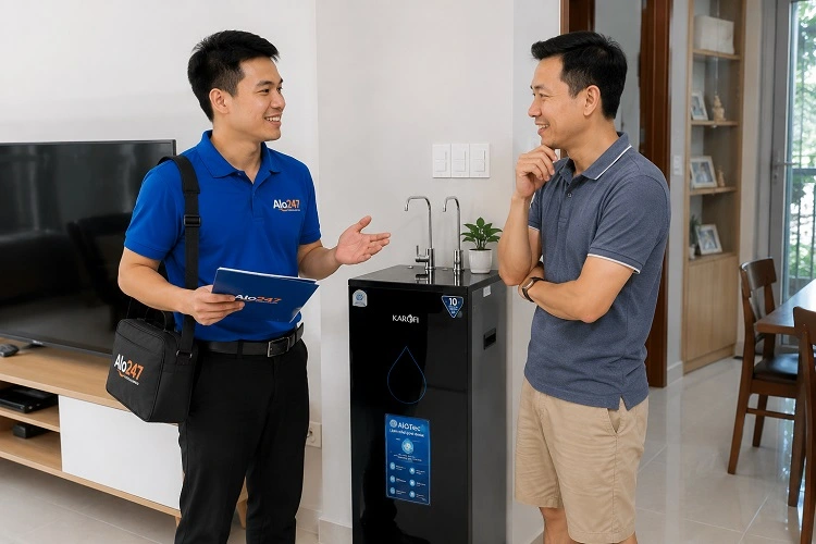 Thợ alo247 trao đổi thông tin bảo hành dịch vụ sửa máy lọc nước