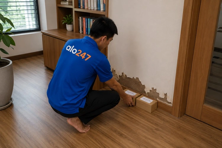 Thợ alo247 diệt mối bằng việc đặt hộp nhử mối tại Thanh Xuân