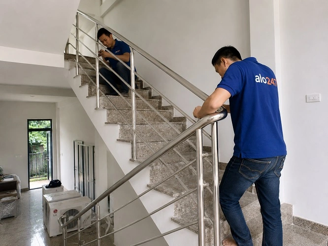 Thợ alo247 thi công lắp đặt lan can inox cầu thang