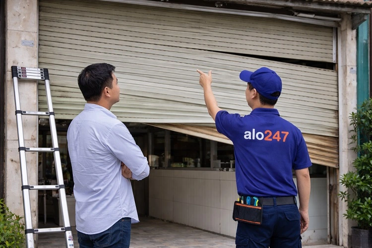 Thợ kiểm tra cửa cuốn bị xổ nan