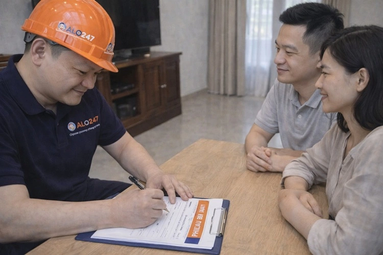 thợ alo247 viết phiếu bảo hành cho khách hàng