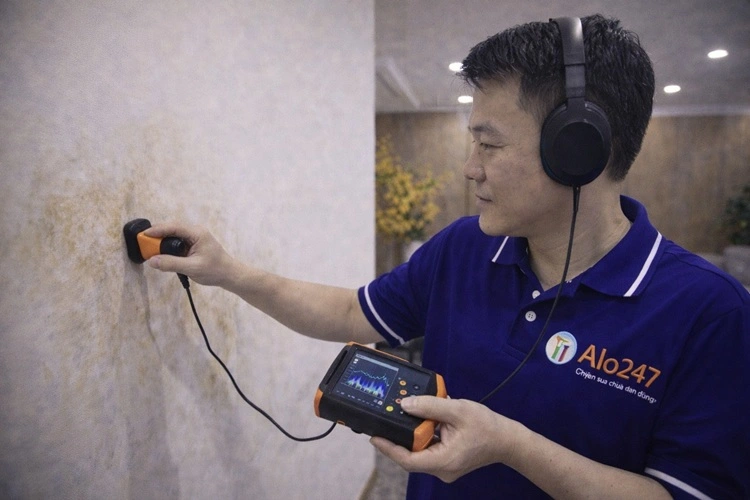 thợ alo247 dùng máy siêu âm để xác định vị trí rò rỉ