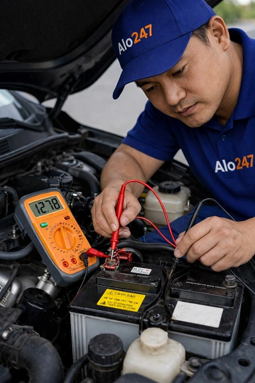 Kỹ thuật viên kiểm tra ắc quy