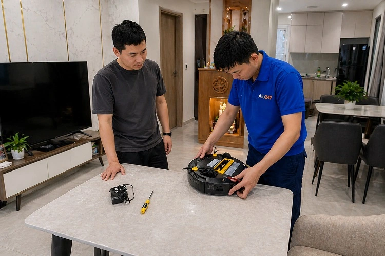 Thợ alo247 kiểm tra robot hút bụi xiaomi trước khi sửa chữa