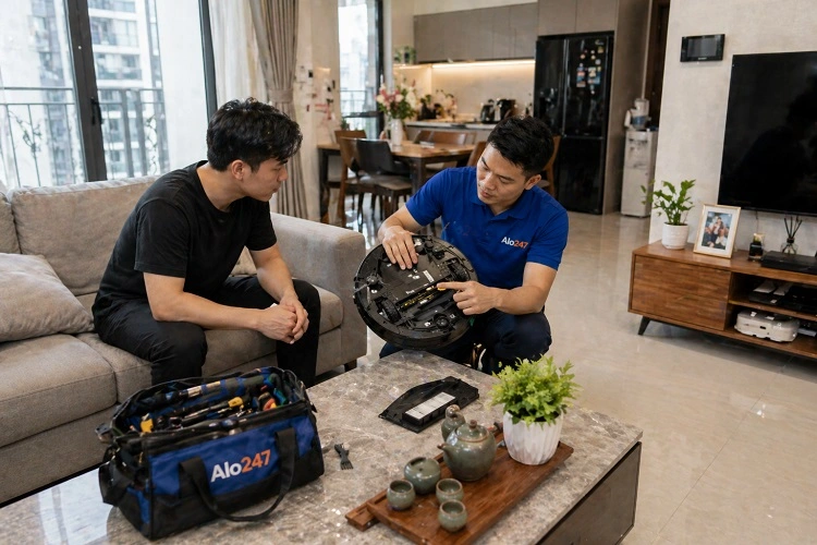 Thợ alo247 trao đổi phương án sửa robot hút bụi deebot