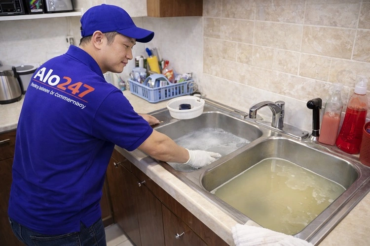 thợ alo247 kiểm tra bồn rửa bát bị tắc